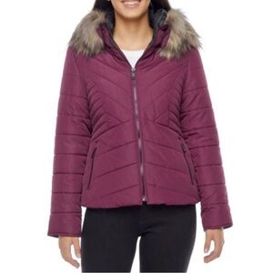 Maralyn & Me Women's Zinfandel Faux Fur Trim Hooded‎ Puffer Coat Size XS